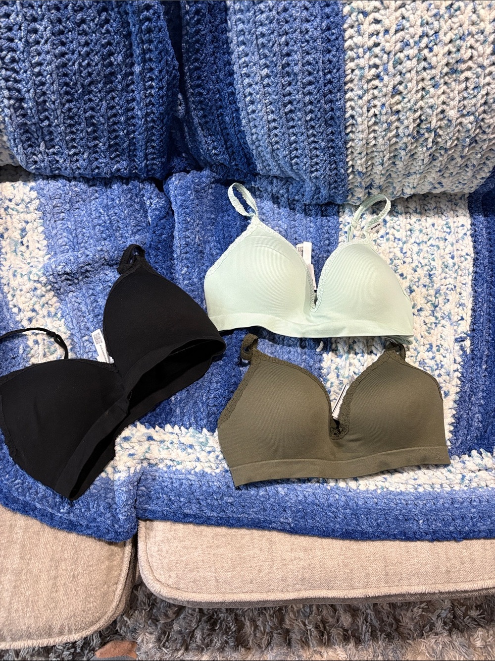 PINK Victoria's Secret Triangle Bralettes - Black, Mint, Olive